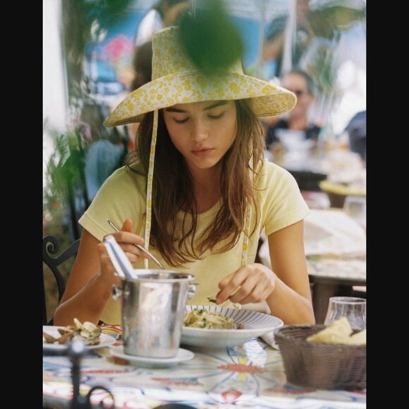 NIB LACK OF COLOR Holiday Bucket Hat Peach Bloom Floral Print S/M Retail $125.00 main image 14
